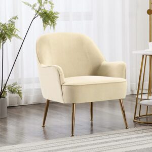 Off-White Fleece Accent Chair with Gold Plated Legs