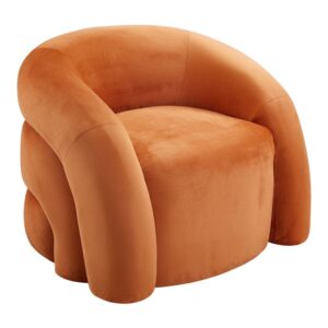 Orange Velvet Upholstered Accent Chair with Solid Wood Frame