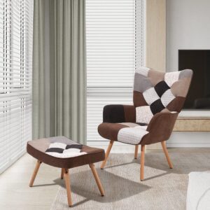 Patchwork Accent Chair with Ottoman
