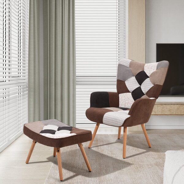 Patchwork Accent Chair with Ottoman