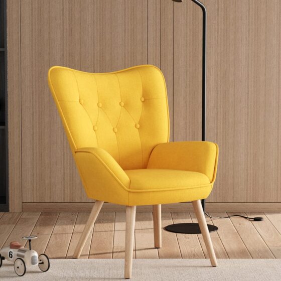 Scandinavian Style Upholstered Accent Chair - Compact Oak Leg Design