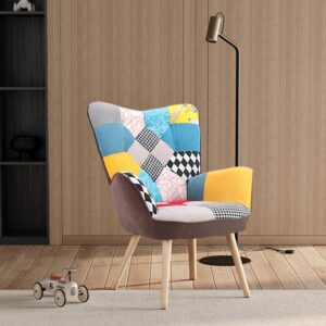 Scandinavian Style Upholstered Accent Chair – Compact Oak Leg Design