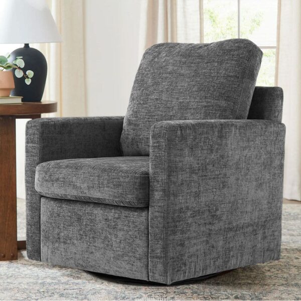 Swivel Accent Chair Grey Chenille 360 Rotation Detachable Design