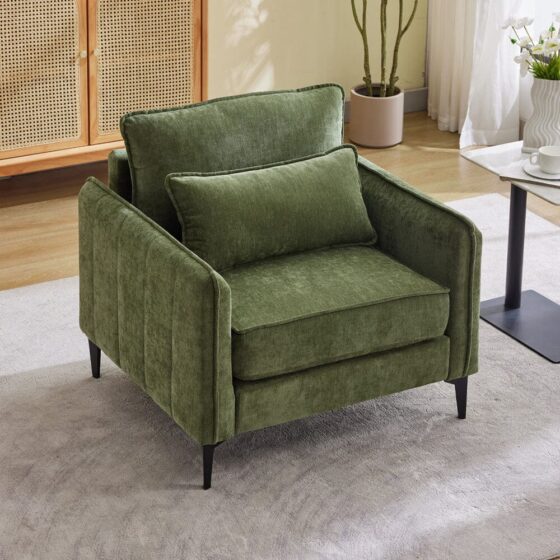 Upholstered Accent Chair (Model 02) With Detachable Pillow & Lumbar Support