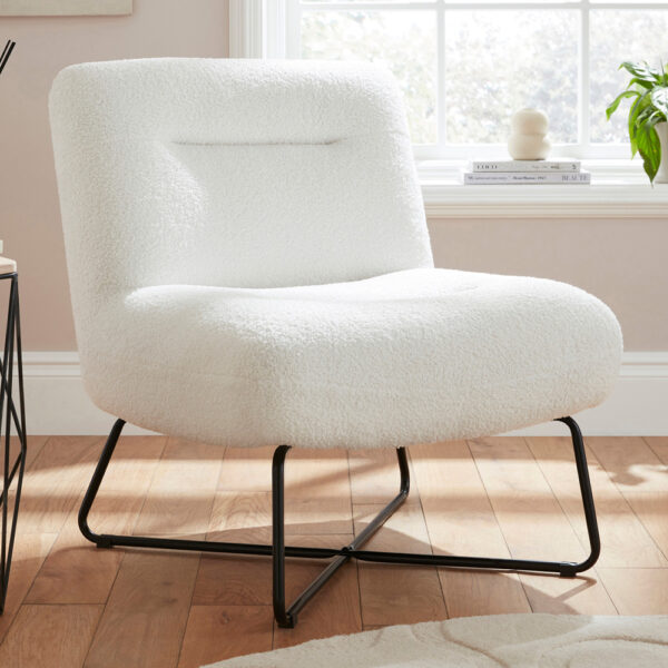 Welland Fabric Accent Chair With Black Legs In Cream