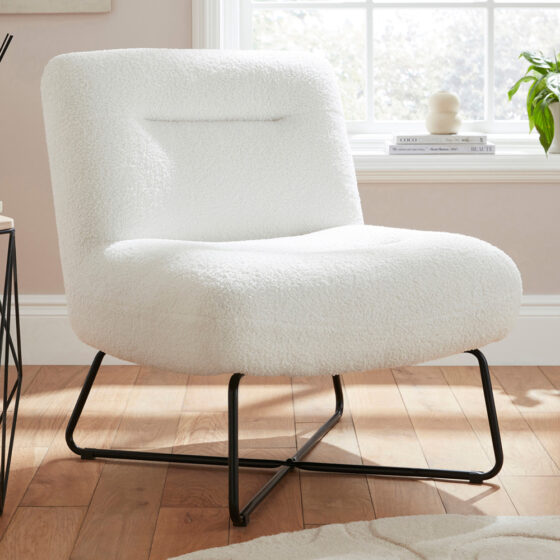 Welland Fabric Accent Chair With Black Legs In Cream