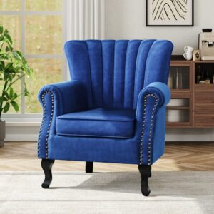 Accent Chair Velvet Curved Legs Studded Detail