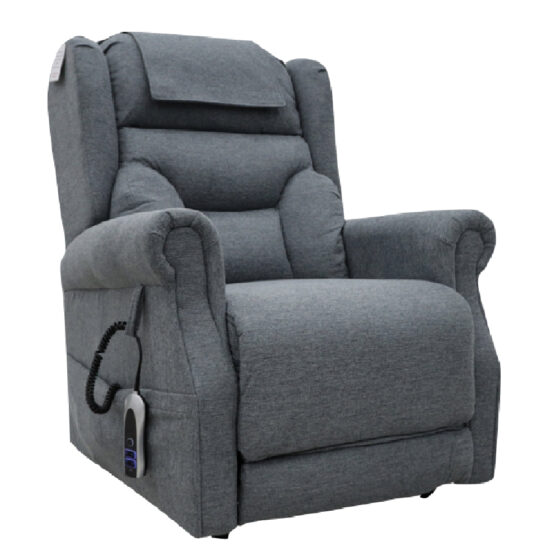 Boise Fabric Dual Motor Lift And Tilt Recliner Chair In Steel Grey