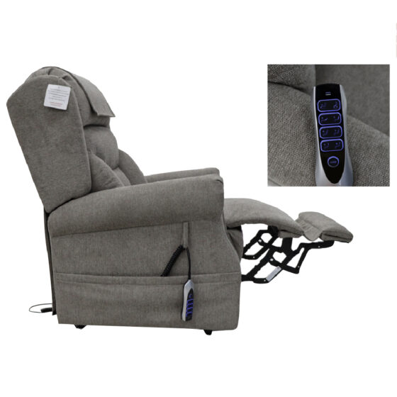 Boise Fabric Quad Motor Lift And Tilt Recliner Chair In Stone