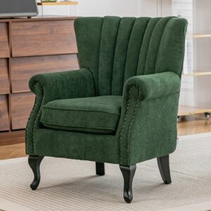 Chenille Accent Chair with European Curved Legs and Nailhead Trim