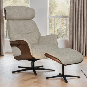 Watseka Fabric Recliner Chair With Stool In Oatmeal